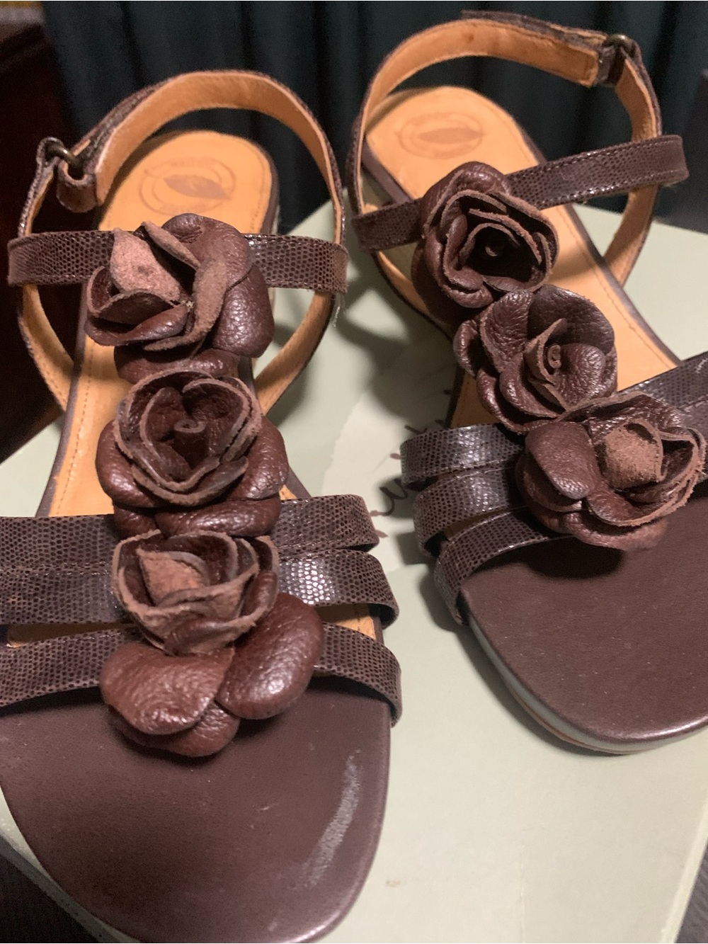Nurture by Lamaze Brown Floral Leather Strap Sandals